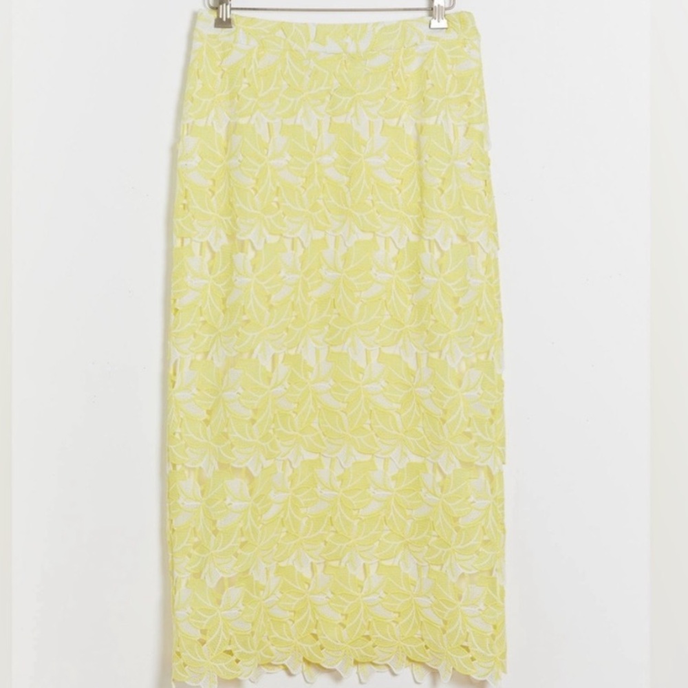 Sunday in Brooklyn Yellow Lace Midi Skirt